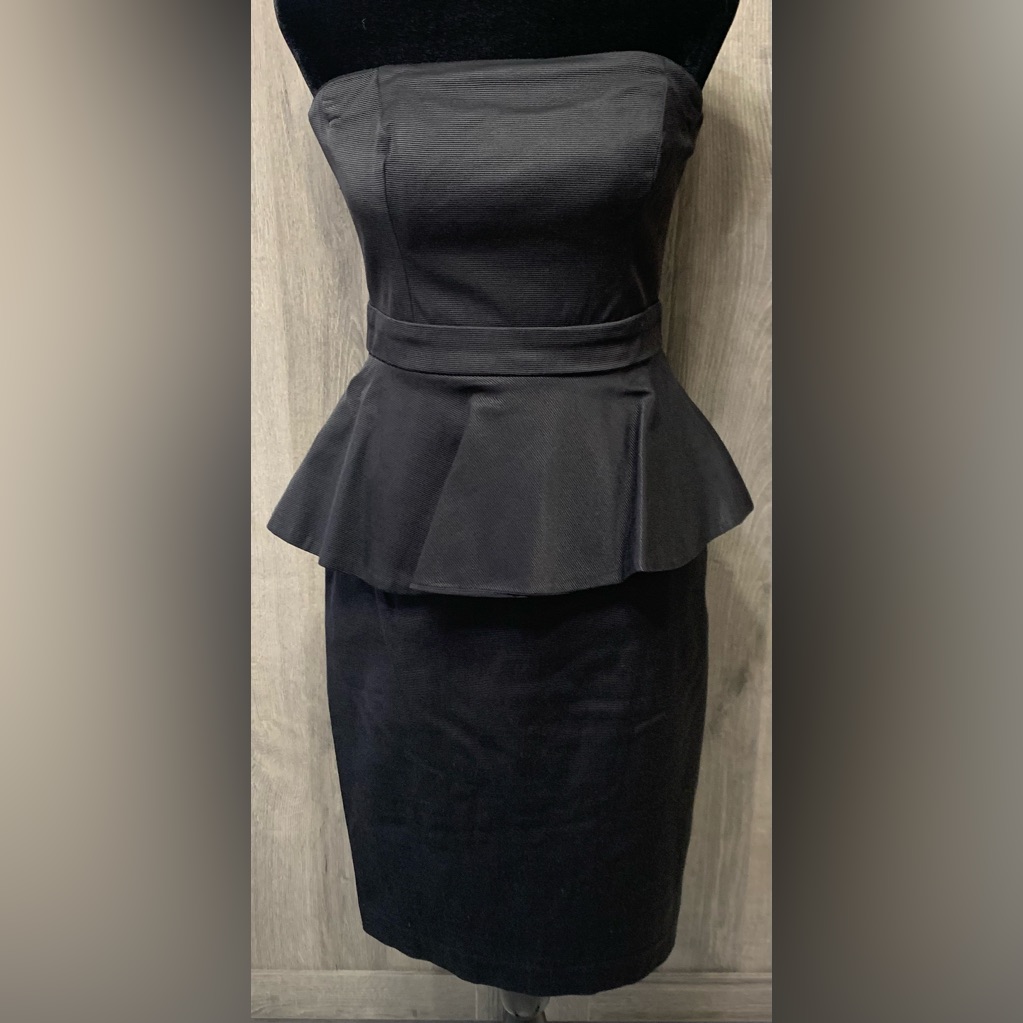 White House Black Market Black Peplum Strapless Pencil Dress Women's Size 0